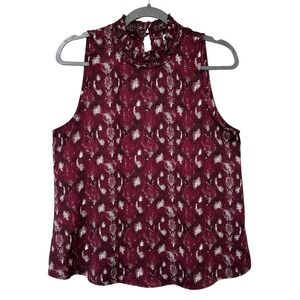 Allison Joy Burgundy Animal Print‎ Sleeveless Smocked Mock Neck Top M